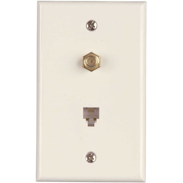 Westek 1-Gang CATV F-Type Connector and Phone Jack with Wall Plate, Thermoplastic, White, 10PK TWRJ11RG6W-10 - main